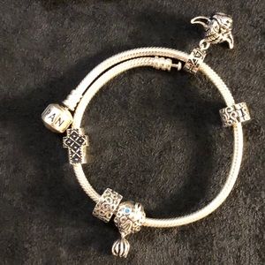 AUTHENTIC PANDORA Sterling Silver Bracelet with 3 PANDORA Charms
